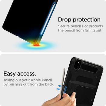 Spigen Tough Armor Pro designed for iPad Pro 12.9 inch case cover M2 6th Generation (2022) / 5th Generation (2021) with Pencil Holder - Black