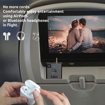 1Mii B05 Airplane Bluetooth Adapter for Headphones W/Portable Charging Case Support aptX Adaptive/HD/Low Latency, Bluetooth 5.3 Audio Adapter with 3.5mm Jack for Airfly/Gym/TVs/Gaming/PC/iPad