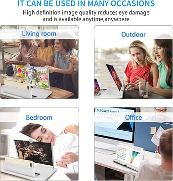 DLseego 14 inch Screen Magnifier for Cell Phone 3D Magnifier Screen Enlarger for Movies,Videos,Reading,Gaming-Screen Amplifie with Foldable Phone Stand Holder. Compatible with All Smartphones - White