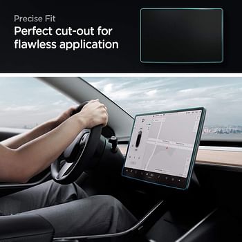 Spigen Tempered Glass Screen Protector [GLAStR EZ FIT] designed for Tesla Model 3 (up to 2023) and Model Y (up to 2024) Dashboard Touchscreen - Matte/Anti Glare/Anti Finger Print