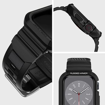 Spigen Rugged Armor PRO designed for Apple Watch Band with Case for Series 9/8/7 (41mm) and Series SE2/6/SE/5/4 (40mm) - Black