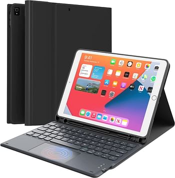 Keyboard Case with Touchpad for iPad 10.2 9th Generation 2021/8th Gen 2020/7th Gen 2019 Magnetically Detachable Wireless Keyboard Case for iPad New 10.2 Built-in Trackpad&Pencil Holder (Black)