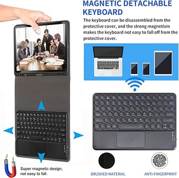 Keyboard Case with Touchpad for iPad 10.2 9th Generation 2021/8th Gen 2020/7th Gen 2019 Magnetically Detachable Wireless Keyboard Case for iPad New 10.2 Built-in Trackpad&Pencil Holder (Black)