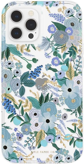 Case-Mate Rifle Paper Co - Case for iPhone 12 Pro Max (5G) - 10 ft Drop Protection - Gold Foil Elements - 6.7 Inch - Garden Party Blue