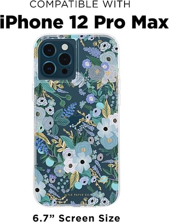 Case-Mate Rifle Paper Co - Case for iPhone 12 Pro Max (5G) - 10 ft Drop Protection - Gold Foil Elements - 6.7 Inch - Garden Party Blue