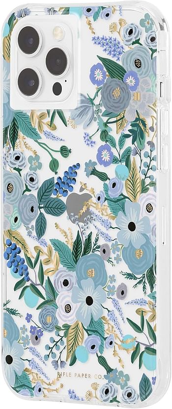 Case-Mate Rifle Paper Co - Case for iPhone 12 Pro Max (5G) - 10 ft Drop Protection - Gold Foil Elements - 6.7 Inch - Garden Party Blue