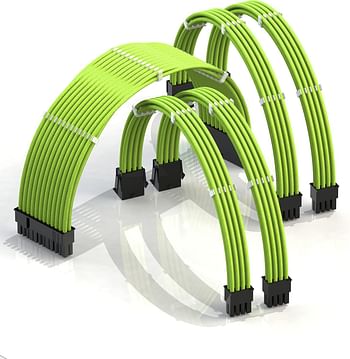 LINKUP - PSU Cable Extension Sleeved Custom Mod GPU PC Power Supply Braided w/Comb Kit | 1x 24 P (20+4) | 2x 8 P (4+4) CPU | 2x 8 P (6+2) GPU set | 30CM 300MM - Green