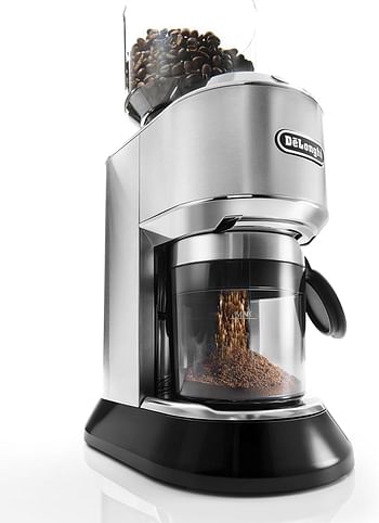 De'Longhi Dedica Pump Style Coffee Grinder With Large Bean Hopper Burr Grinding System 14 Cups Capacity KG521.M - Metallic