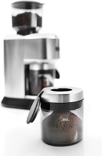 De'Longhi Dedica Pump Style Coffee Grinder With Large Bean Hopper Burr Grinding System 14 Cups Capacity KG521.M - Metallic