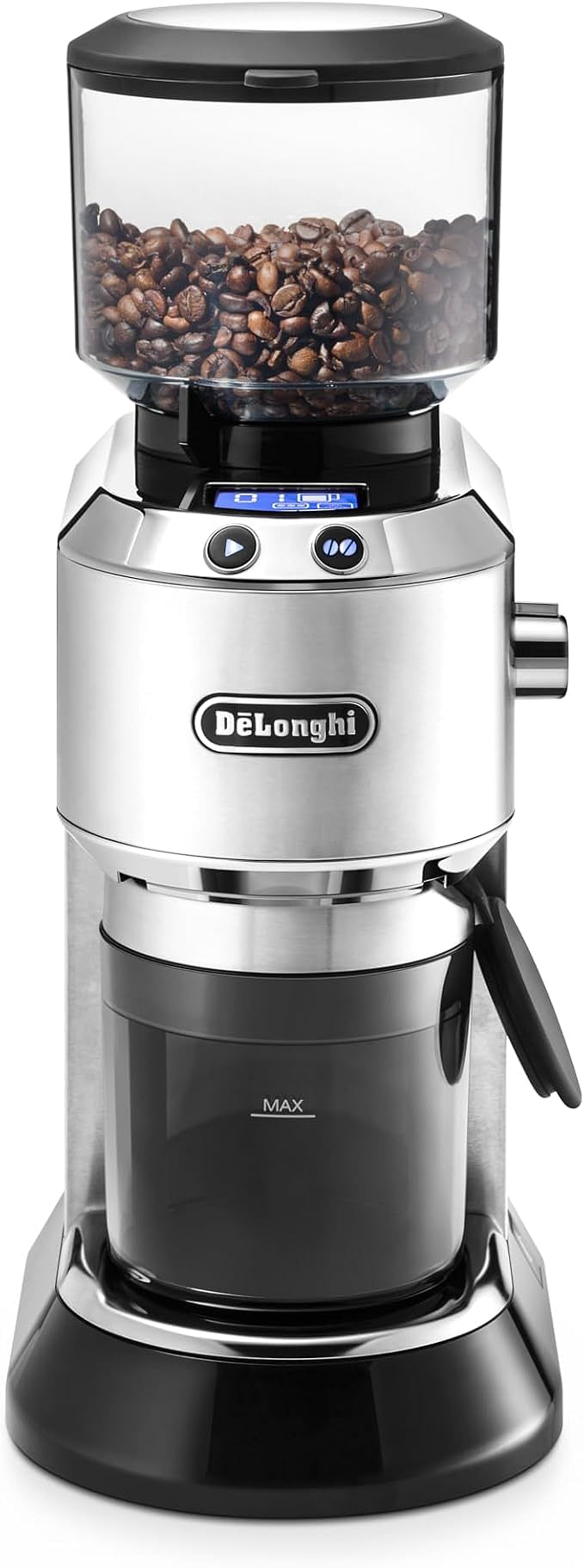 De'Longhi Dedica Pump Style Coffee Grinder With Large Bean Hopper Burr Grinding System 14 Cups Capacity KG521.M - Metallic