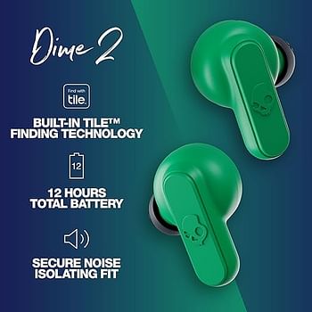 Skullcandy Dime 2 True Wireless In-Ear Bluetooth Earbuds Use with iPhone and Android Charging Case Tile and Microphone IPX4 Sweat and Dust Resistant - Blue/Green