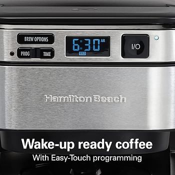 Hamilton Beach FrontFill 12 Cup Programmable Coffee Maker 1.7L Glass carafe 950W Wake up ready 3 brewing options Reusable mesh filter Clean reminder Auto shut off 46310-ME - Silver/Black