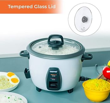 Geepas Electric rice cooker 1.0L Capacity 3 in 1 Cook Steam and Keep Warm Non-Stick 450W Single Switch GRC4325N - White