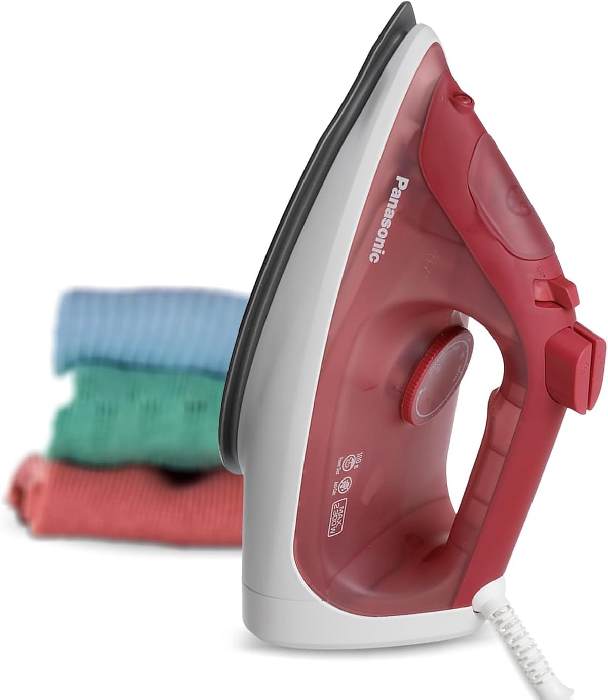 Panasonic Steam Iron NI-S430RTH 2300W with Large Water Tank Capacity, 300ml, Silver Titanium Soleplate - Red