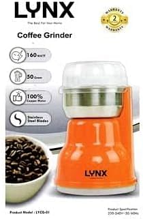 lynx Coffee Grinder with Full Copper Motor, Stainless Steel Bowl, Blades, and Low Vibration Grinding System – 50g Capacity for Coffee Beans, Spices, Nuts, and Cardamom – Easy-to-Use, Energy-Efficient