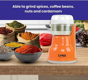 lynx Coffee Grinder with Full Copper Motor, Stainless Steel Bowl, Blades, and Low Vibration Grinding System – 50g Capacity for Coffee Beans, Spices, Nuts, and Cardamom – Easy-to-Use, Energy-Efficient