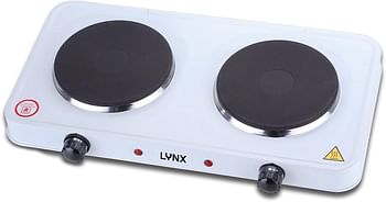 lynx Dual Hot Plate | Overheat protection | Cast Iron Heating Plate Portable Electric Hob with Temperature Control for Home, Camping & Caravan Cooking, Suitable For All Types Of Cookware 2000W LY-HP-6015