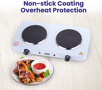 lynx Dual Hot Plate | Overheat protection | Cast Iron Heating Plate Portable Electric Hob with Temperature Control for Home, Camping & Caravan Cooking, Suitable For All Types Of Cookware 2000W LY-HP-6015