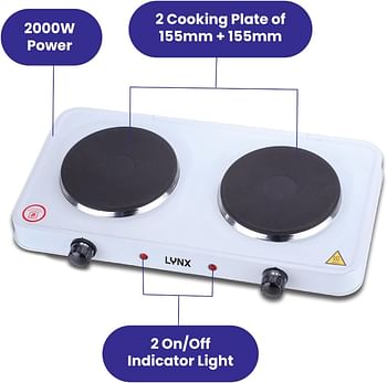 lynx Dual Hot Plate | Overheat protection | Cast Iron Heating Plate Portable Electric Hob with Temperature Control for Home, Camping & Caravan Cooking, Suitable For All Types Of Cookware 2000W LY-HP-6015