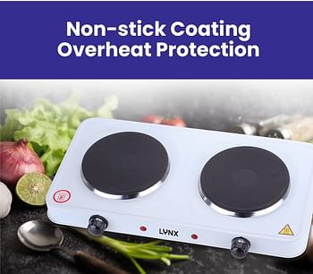 lynx Dual Hot Plate | Overheat protection | Cast Iron Heating Plate Portable Electric Hob with Temperature Control for Home, Camping & Caravan Cooking, Suitable For All Types Of Cookware 2000W LY-HP-6015