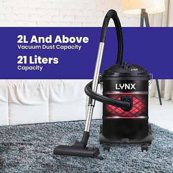 lynx Lynx Drum Vacuum Cleaner, 21 Liter, 2000 Watt - LY-VC-2001 Light Weight