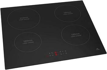 evvoli Built-In Induction Hob, 4 Burners, Soft Touch Control With 9 Stage Power Setting And Safety Switch, EVBI-IH604B, Black