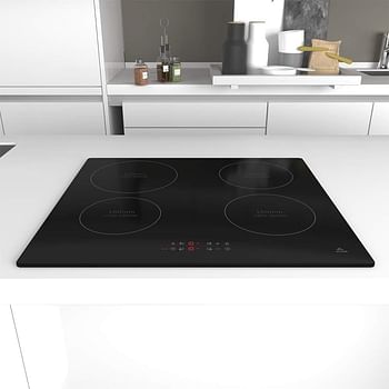 evvoli Built-In Induction Hob, 4 Burners, Soft Touch Control With 9 Stage Power Setting And Safety Switch, EVBI-IH604B, Black