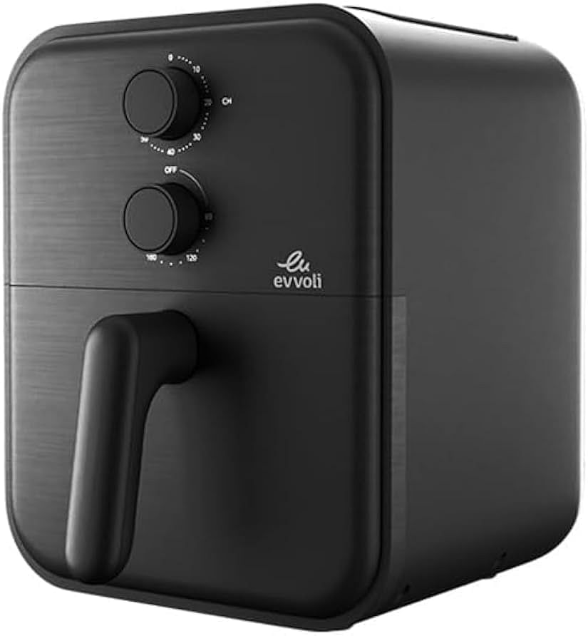 evvoli Air Fryer 3.8 Liters with Timer Temperature Adjustable Control and 8 Preset Programs, 1600W, EVKA-AF3801B, Black