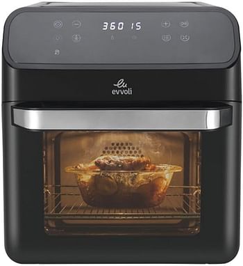 evvoli Air Oven 12 Liters with Multi-functions Digital Control Panel Display and 8 Preset Programs 1850W EVKA-AO1212B Black