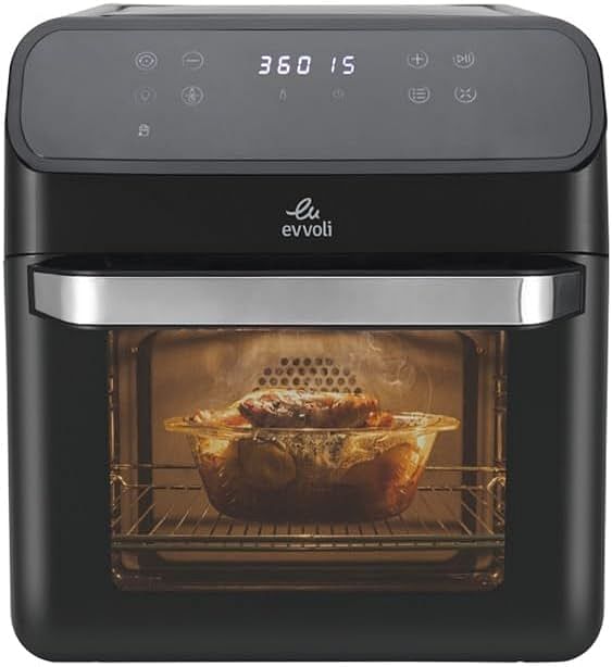 evvoli Air Oven 12 Liters with Multi-functions Digital Control Panel Display and 8 Preset Programs 1850W EVKA-AO1212B Black