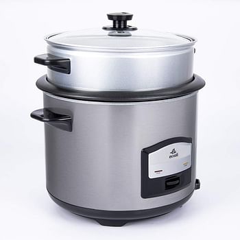 evvoli 2 In 1 Rice Cooker with Steamer 6.5 Litter Up To 12 Cup Of Rise non-stick 750W Silver EVKA-RC6501S