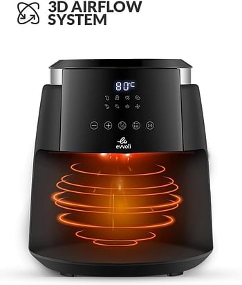 evvoli Digital Air fryer 4 Liters No Pre-Heat Needed, No-Oil Frying, Fast Crispy and healthy Digital Temperature Control, EVKA-AF4008D