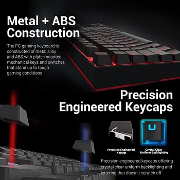 Redragon k552 mechanical gaming keyboard 60% compact 87 key kumara wired cherry mx blue switches equivalent for windows pc gamers (red backlit black)