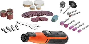 BLACK+DECKER Cordless Multifunctional Rotary Tool with 37 Accessories, 7.2V, 1.5 Ah, Orange/Black - BCRT8I-XJ, 2 Years