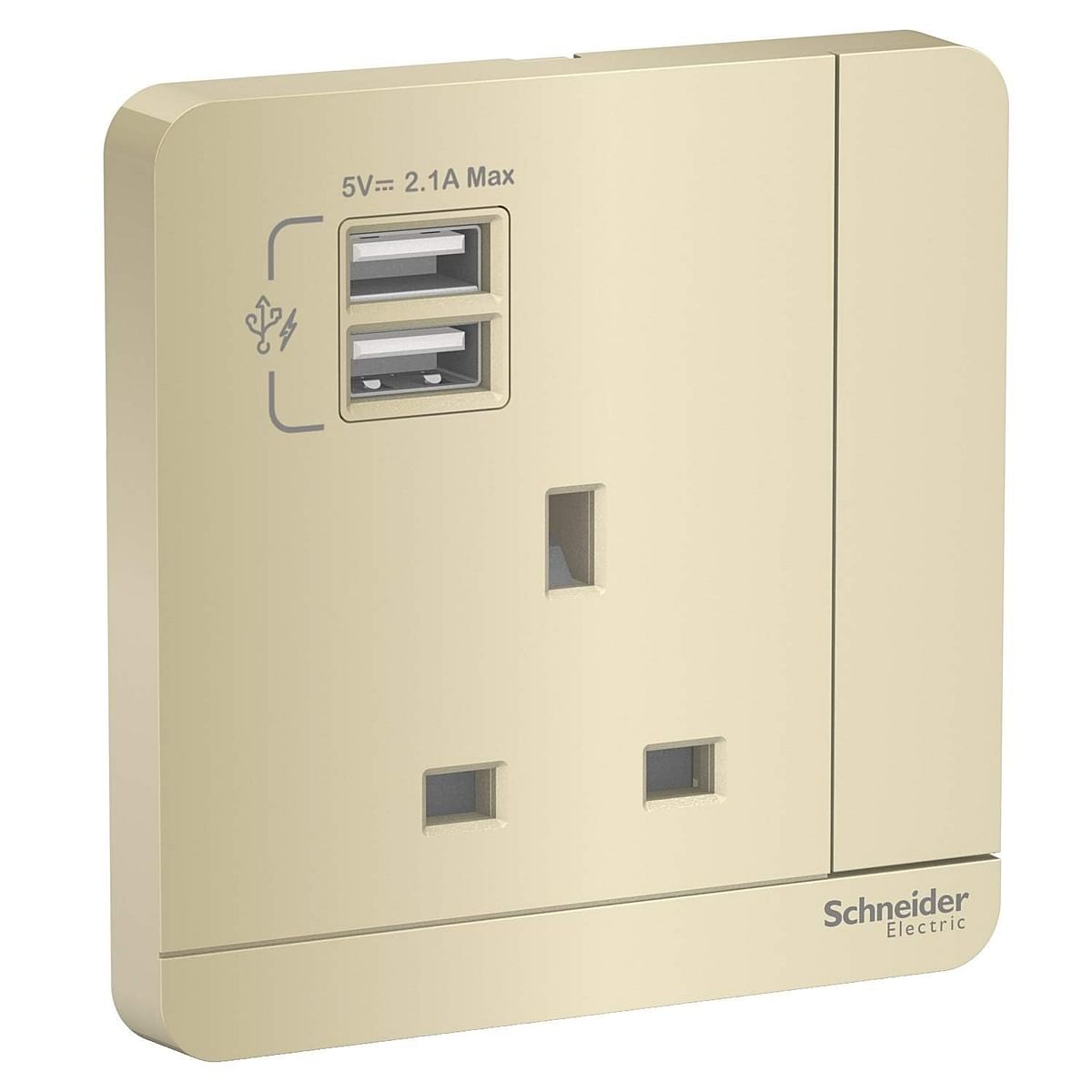 Schneider Electric AvatarOn, 1 Gang, Socket with USB, 13A, Dark Wood, E8315USB_WD_G12