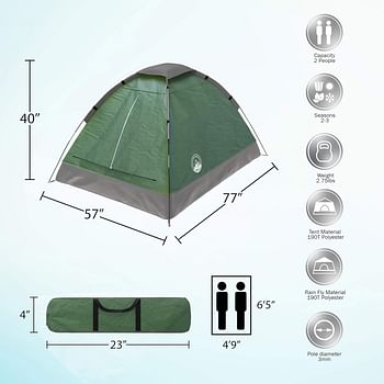 2-Person Dome Tent- Rain Fly & Carry Bag- Easy Set Up-Great for Camping Backpacking Hiking & Outdoor Music Festivals by Wakeman Outdoors