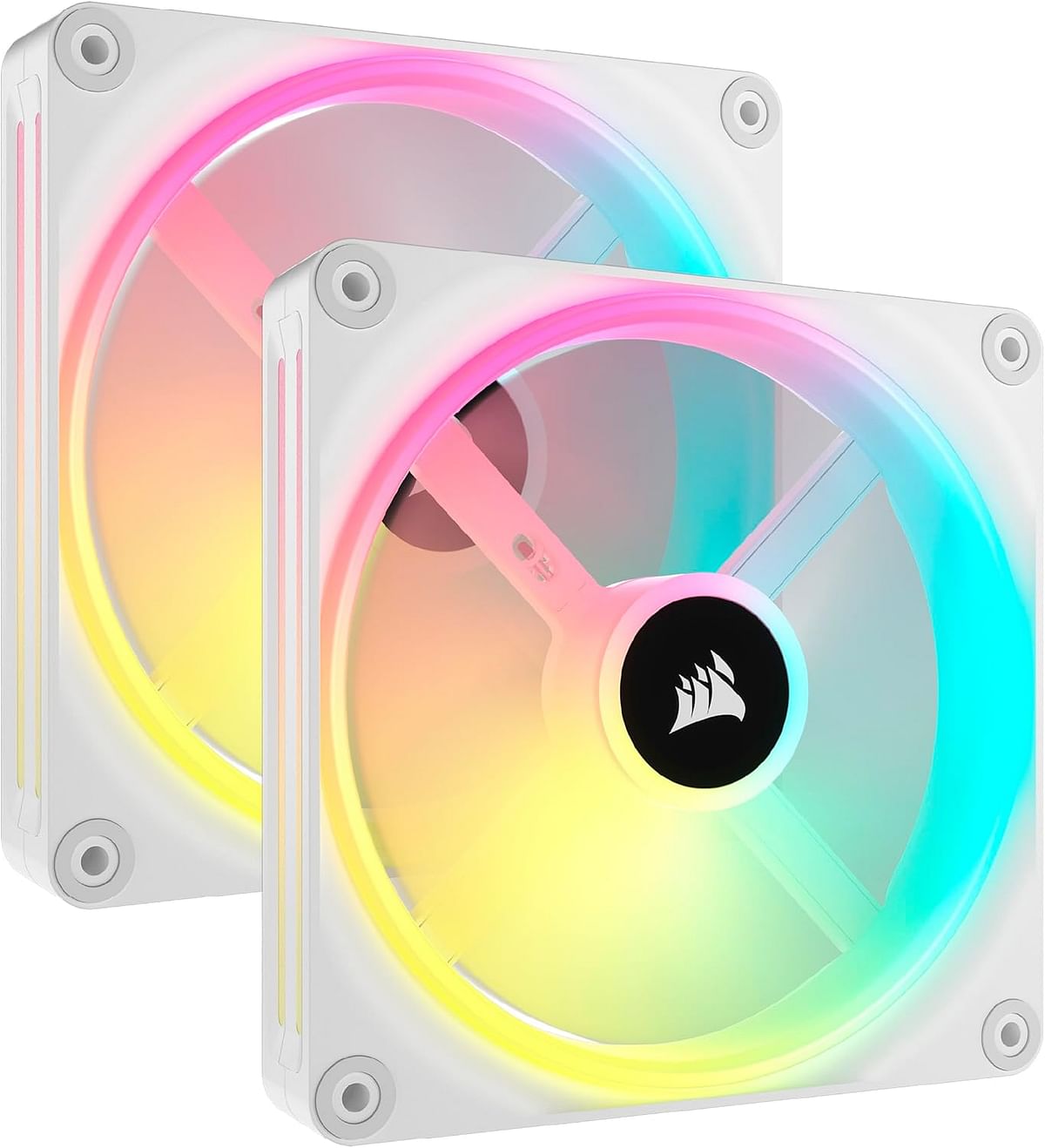 Corsair iCUE LINK QX140 RGB 140mm Magnetic Dome RGB Fans - Double Fan Starter Kit with iCUE LINK System Hub - White