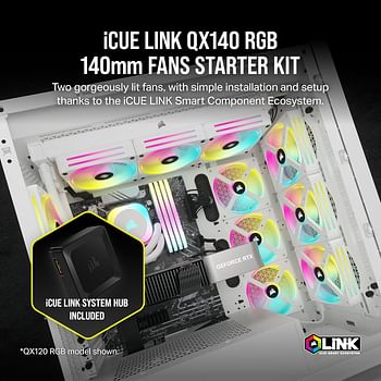 Corsair iCUE LINK QX140 RGB 140mm Magnetic Dome RGB Fans - Double Fan Starter Kit with iCUE LINK System Hub - White