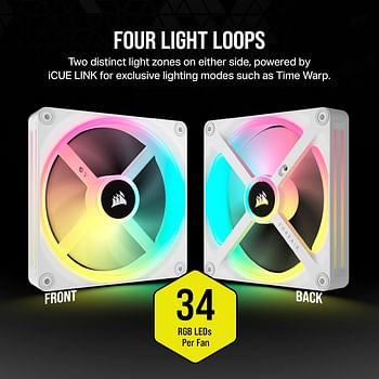 Corsair iCUE LINK QX140 RGB 140mm Magnetic Dome RGB Fans - Double Fan Starter Kit with iCUE LINK System Hub - White