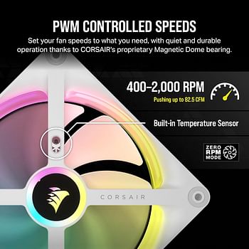 Corsair iCUE LINK QX140 RGB 140mm Magnetic Dome RGB Fans - Double Fan Starter Kit with iCUE LINK System Hub - White