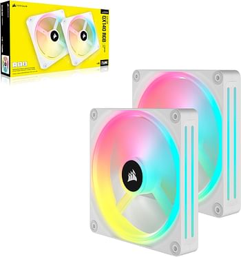 Corsair iCUE LINK QX140 RGB 140mm Magnetic Dome RGB Fans - Double Fan Starter Kit with iCUE LINK System Hub - White