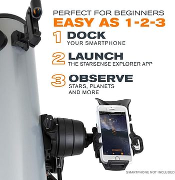 Celestron 22461 StarSense Explore DX 130 Newtonian Reflector Telescope with Smartphone App-enabled Technology - includes Two Eyepieces Phone Dock and Height-adjustable Tripod - Black