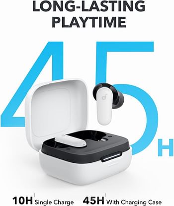 soundcore R50i NC by Anker Noise Cancelling Earbuds Strong and Smart Noise Cancelling Powerful Bass 45H Playtime 2-in-1 Case and Phone Stand IP54 Wireless Earbuds, Bluetooth 5.4 App Control - White