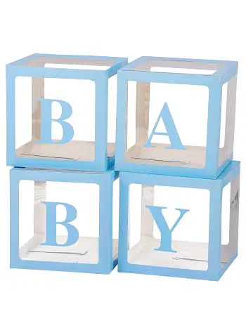 Baby Boxes with Letters for Baby Shower, Baby Shower Decorations with 4 Transparent Balloon Boxes for Gender Reveal Baby Shower Decorations- Silver