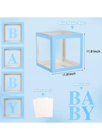 Baby Boxes with Letters for Baby Shower, Baby Shower Decorations with 4 Transparent Balloon Boxes for Gender Reveal Baby Shower Decorations- Silver