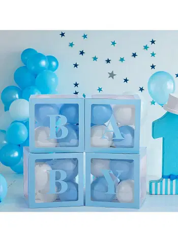 Baby Boxes with Letters for Baby Shower, Baby Shower Decorations with 4 Transparent Balloon Boxes for Gender Reveal Baby Shower Decorations- Silver