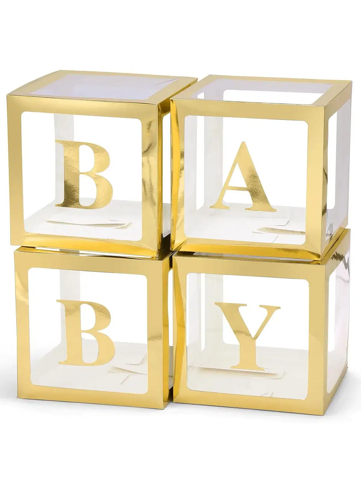 Baby Boxes with Letters for Baby Shower, Baby Shower Decorations with 4 Transparent Balloon Boxes for Gender Reveal Baby Shower Decorations- Gold