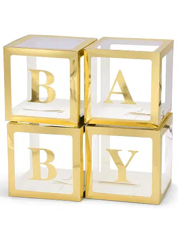 Baby Boxes with Letters for Baby Shower, Baby Shower Decorations with 4 Transparent Balloon Boxes for Gender Reveal Baby Shower Decorations- Silver