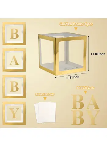 Baby Boxes with Letters for Baby Shower, Baby Shower Decorations with 4 Transparent Balloon Boxes for Gender Reveal Baby Shower Decorations- Silver