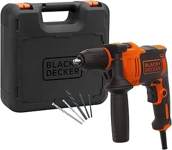 Black+Decker 710W 47,600BPM Single Gear Hammer Drill with 4 Drill Bits in Kitbox for Metal & Masonry Drilling BEH710K-GB - Orange/Black